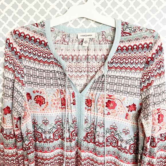 VINTAGE AMERICA Blue Boho Style Peasant Blouse – Size L - Picture 4 of 8